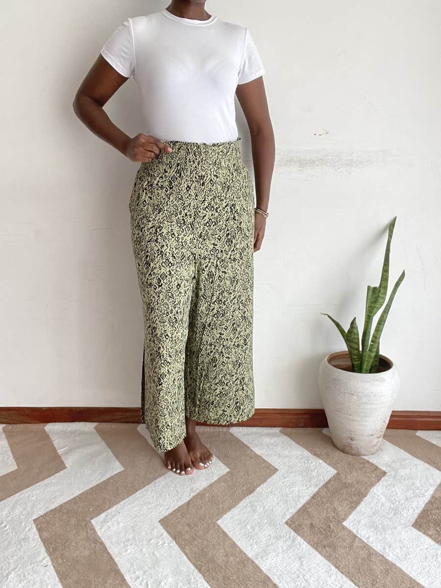 olive khaki tribal culotte size 18 20 03 Olive khaki tribal glyph print culotte, back view