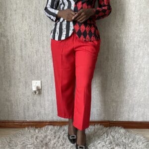 Red Tailored Straight Trousers, front view