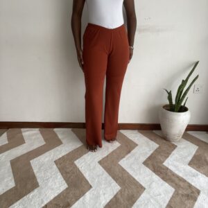 Rust terracotta straight-leg pants, front view