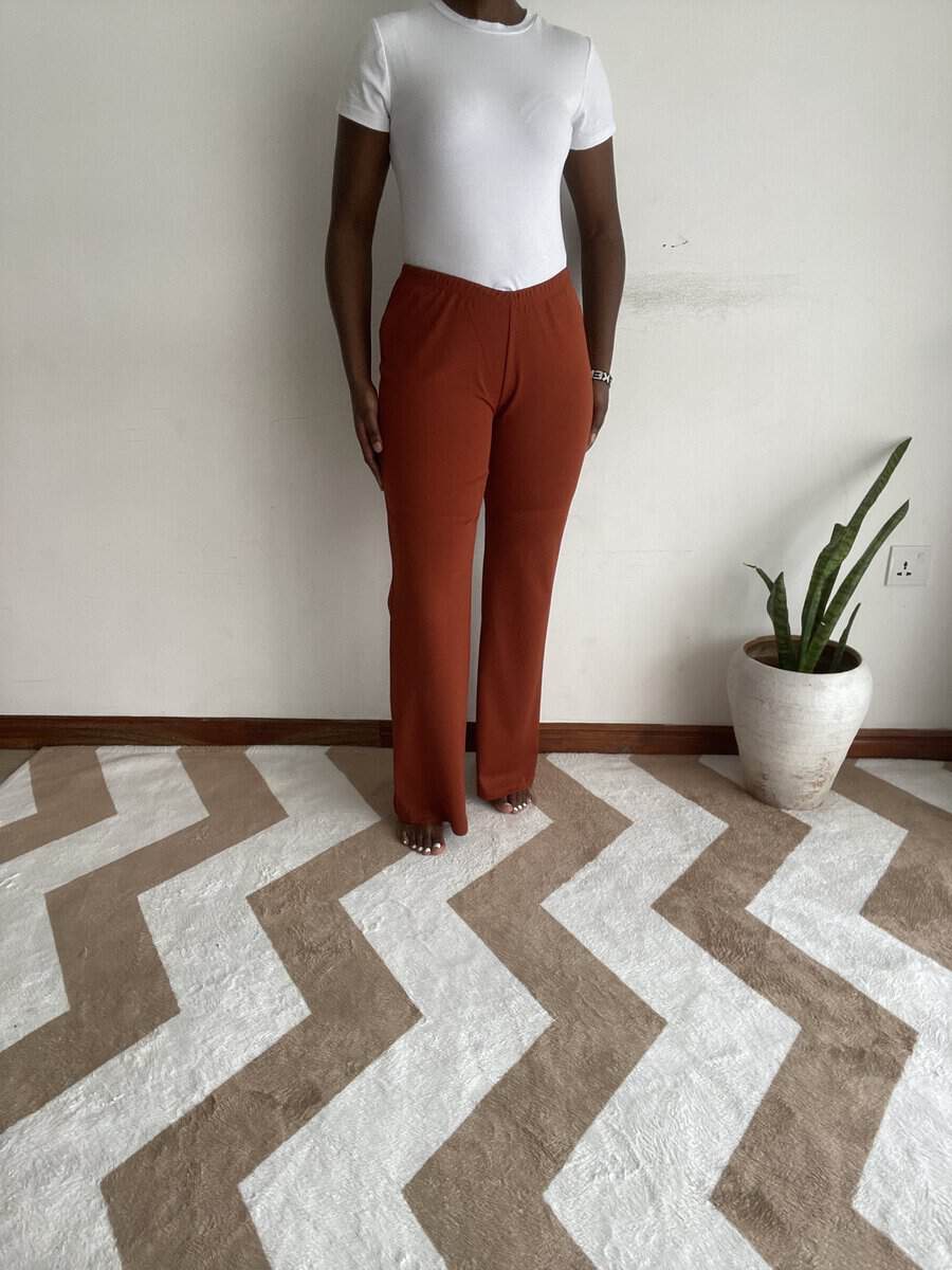 rust terracotta straight leg pants size 10 12 01 Rust terracotta straight-leg pants, front view