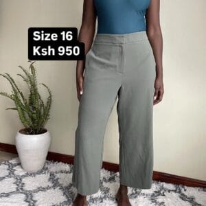 Sage Grey Tailored Wide-Leg Trousers, with measurements