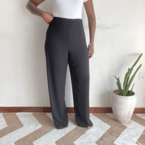 Solid black wide-leg pants, front view