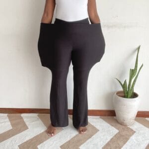 Solid espresso brown flare pants, front view