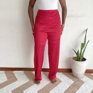 Solid magenta pink straight-leg pants, front view