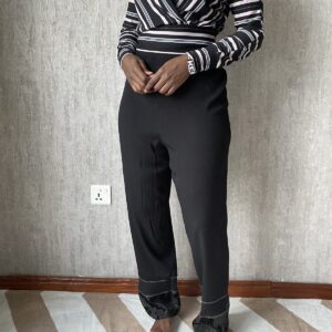 Black Contrast-Stitch Straight Trousers, front view