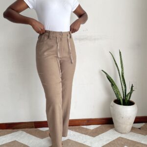 Camel Drawstring Straight Trousers, front view