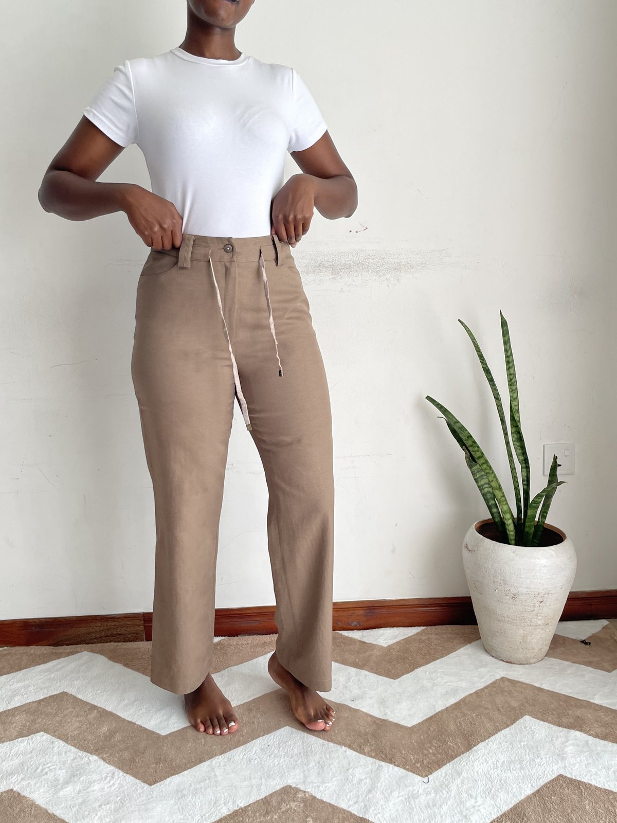 camel drawstring straight trousers | size 10 Camel Drawstring Straight Trousers, another view