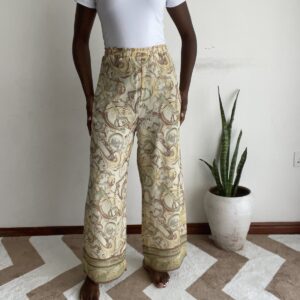 Cream Paisley Border-Hem Wide-Leg Pants, front view