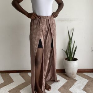 Mocha Plisse Split-Front Pants, front view